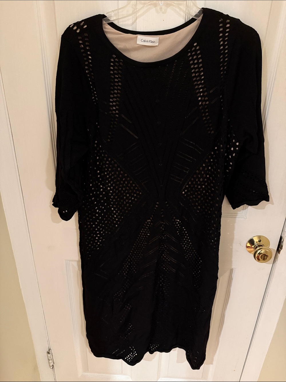 Calvin Klein Black Crochet Knit Midi Dress